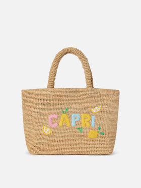 Mittelgroße Strandtasche aus Raffiabast mit Capri-Stickerei 