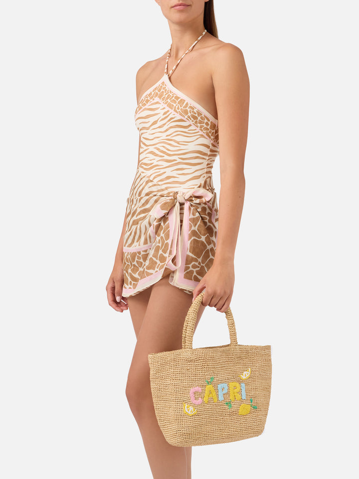 Sac de plage moyen en raphia avec broderie Capri 
