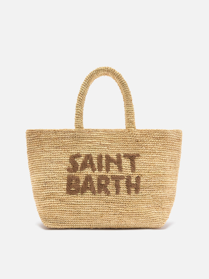 Beach medium raffia bag with contrasting embroidered logo