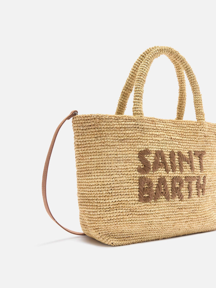 Beach medium raffia bag with contrasting embroidered logo