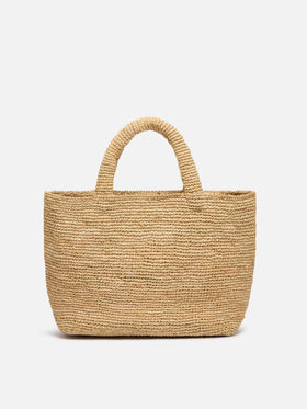 Beige Raffia Mid Beach Bag with cotton pouch