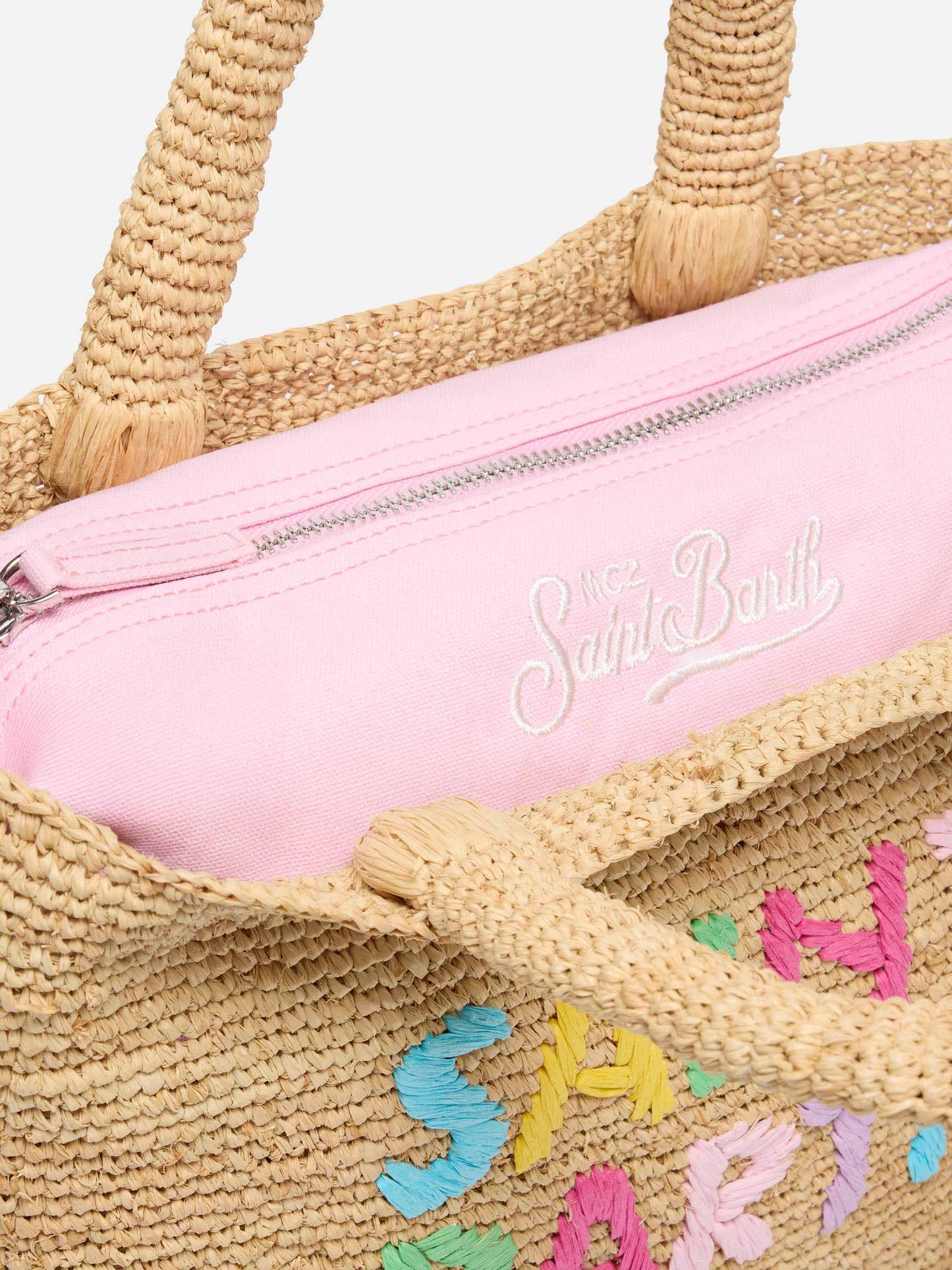 Beige Raffia Mid Beach Bag with cotton pouch