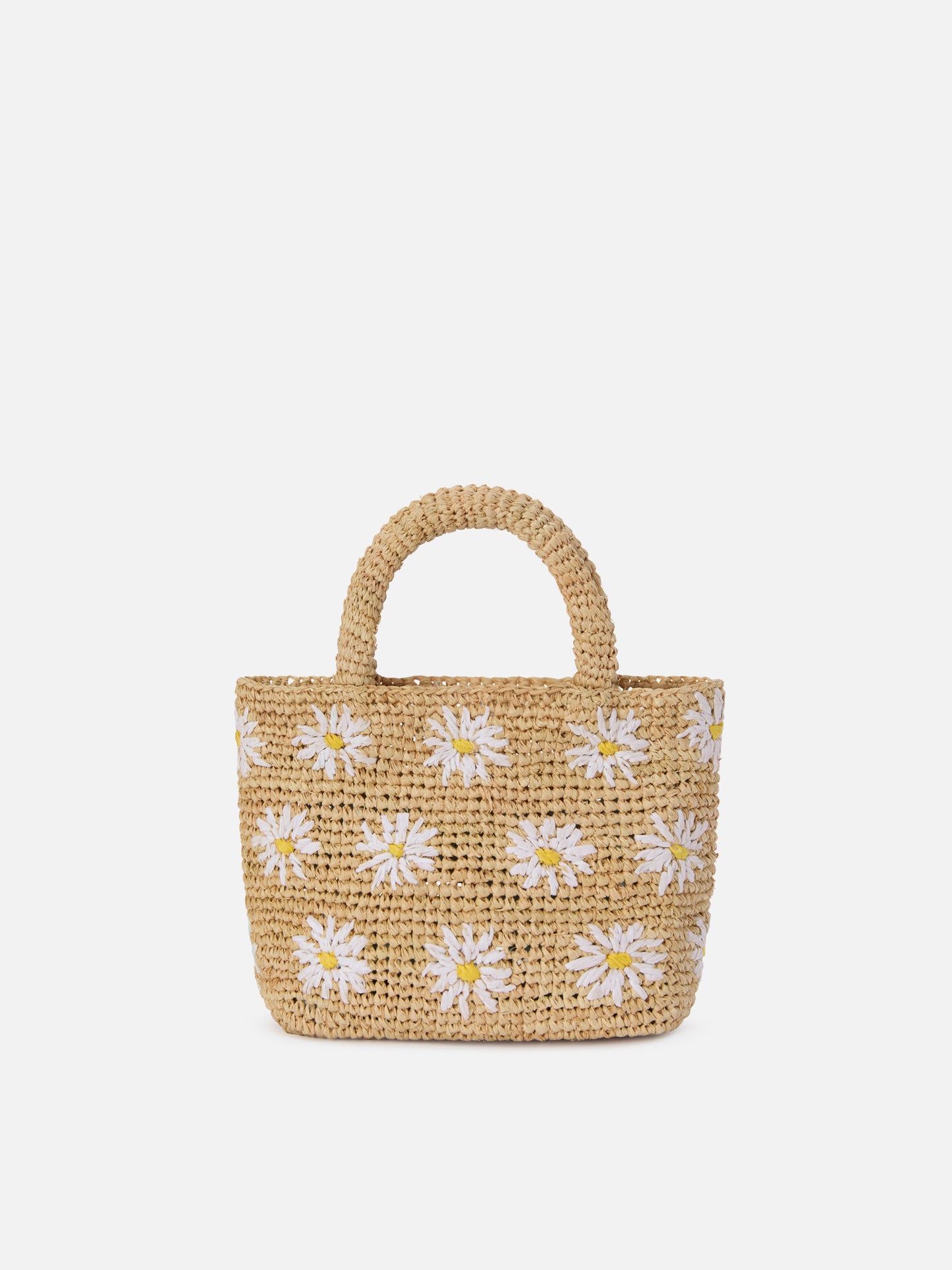 Beach mini raffia bag with embroidered daisies