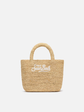 Rafia Mini Beach Bag beige con pochette interna in cotone