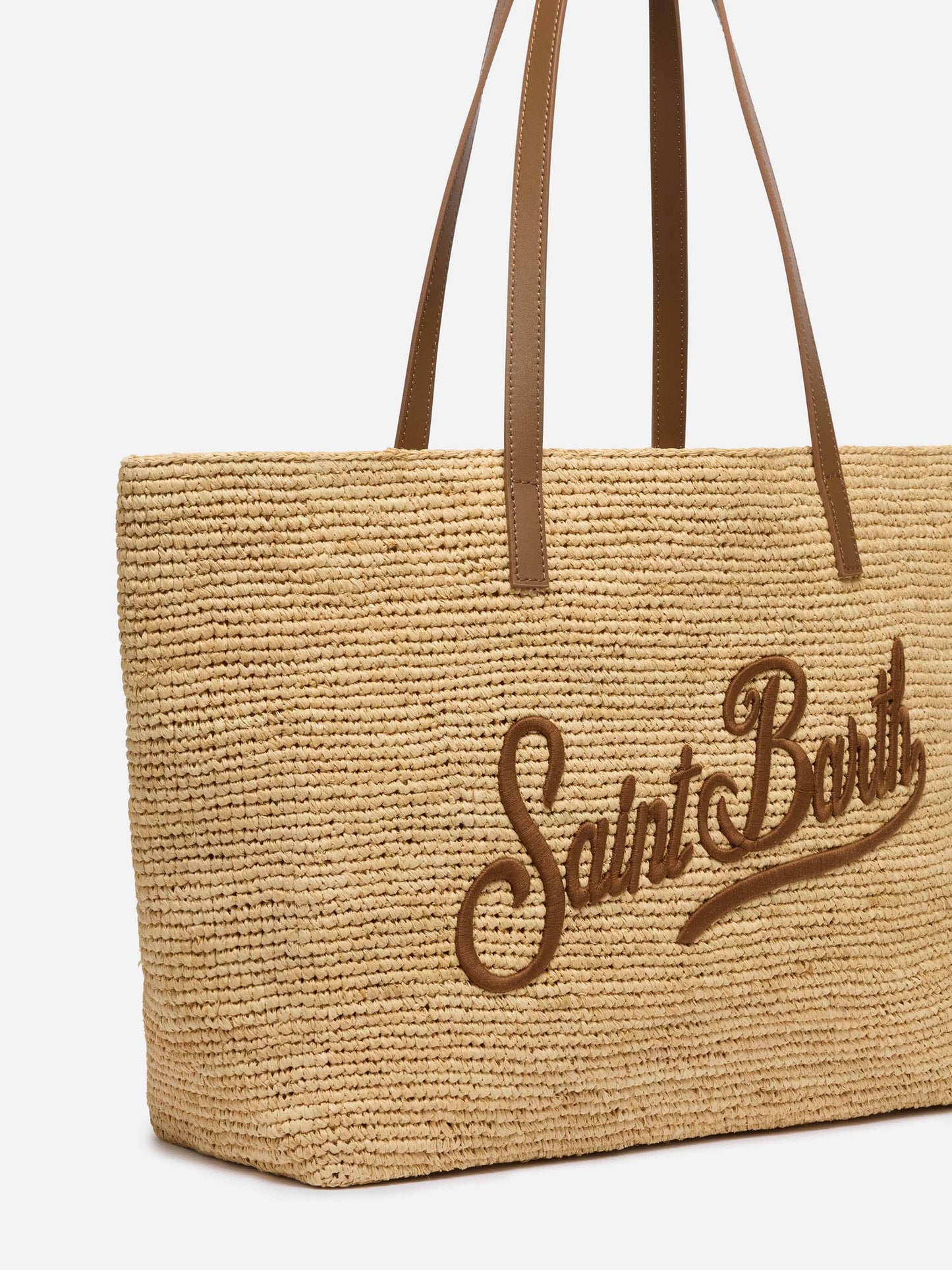 Rafia City Bag con manici in pelle
