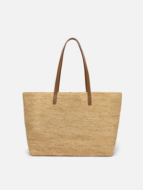 Rafia City Bag con manici in pelle