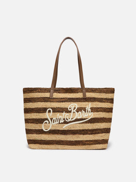 Raffia City bag with brown striped print