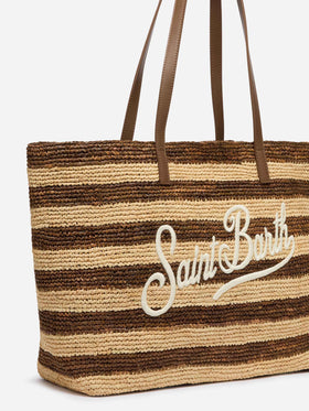 Raffia City bag with brown striped print
