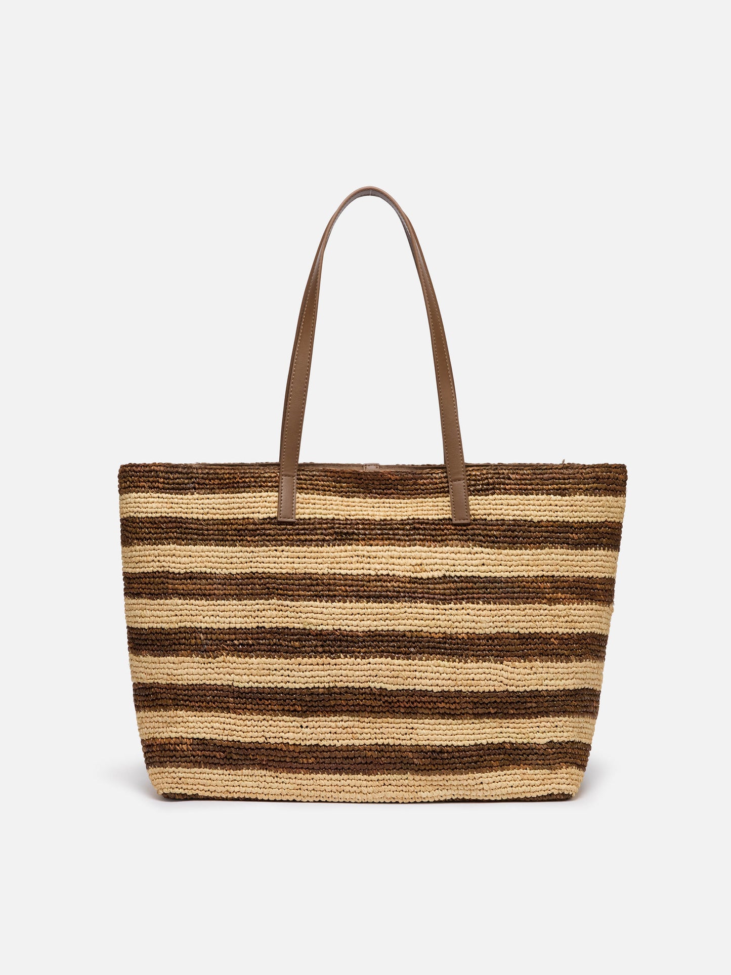 Raffia City bag with brown striped print
