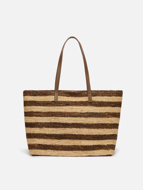 Raffia City bag with brown striped print