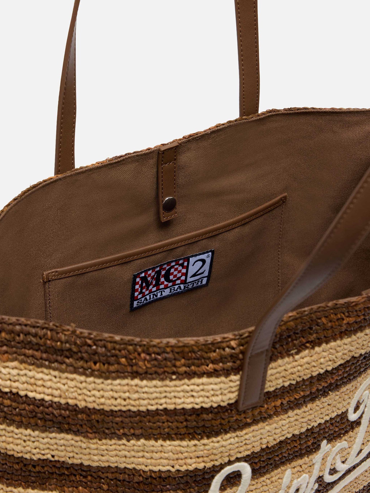 Raffia City bag with brown striped print