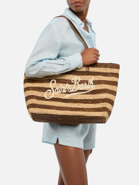 Raffia City bag with brown striped print