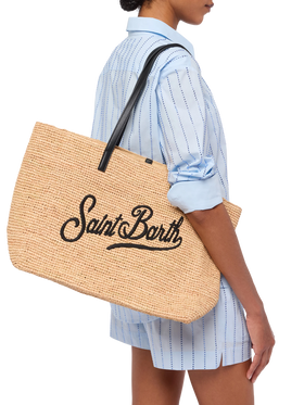 Beige Raffia City bag with Saint Barth embroidered logo - MC2 Saint Barth