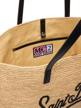 Beige Raffia City bag with Saint Barth embroidered logo - MC2 Saint Barth