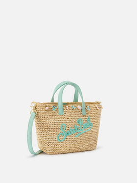 City mini raffia bag with applied charms and embroidered logo
