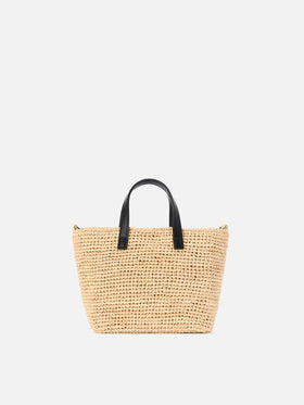 Mini City raffia bag with contrasting black embroidered logo