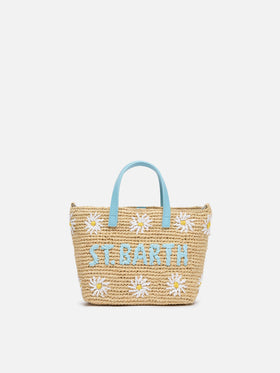 Rafia City Mini Bag beige con ricamo margherite