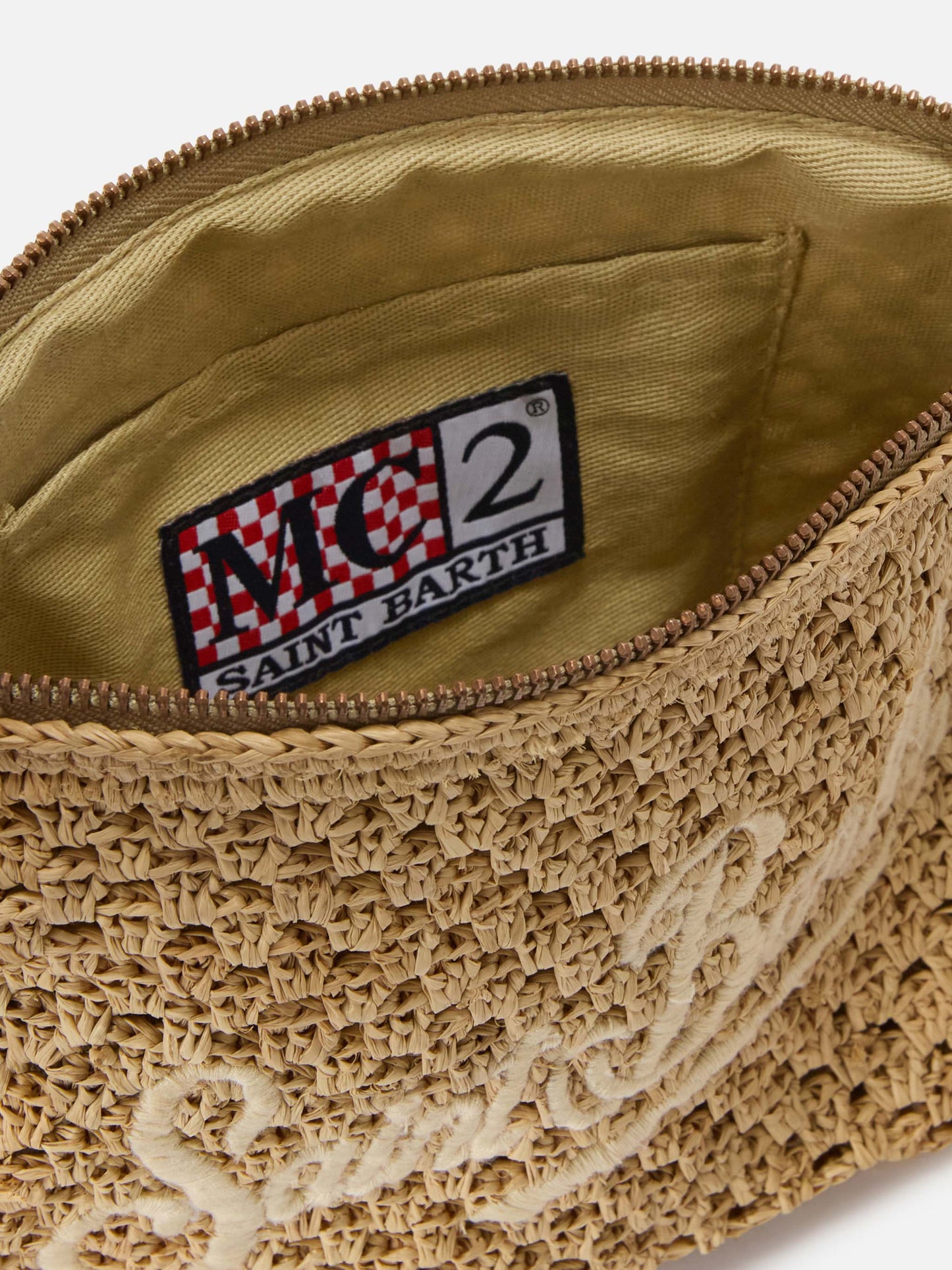 Natural Raffia pouch with embroidered logo