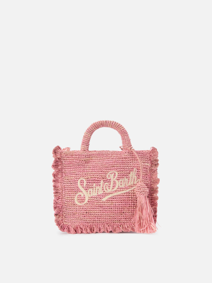 Pink Volant Mini raffia bag with embroidered logo