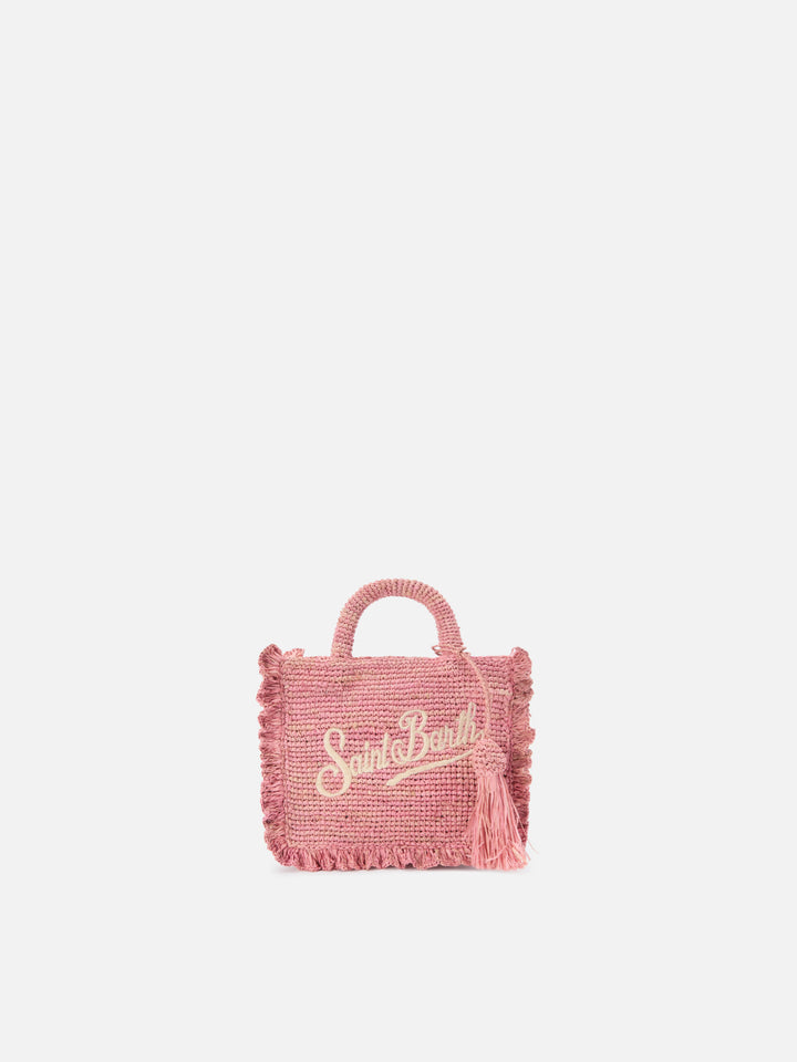 Pink Volant Mini raffia bag with embroidered logo