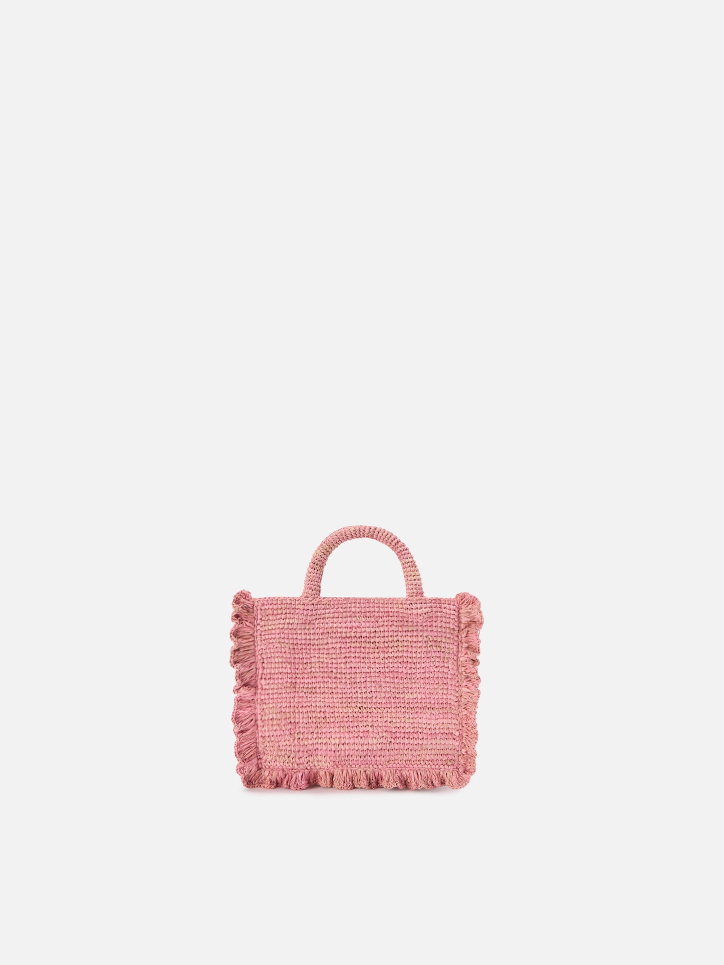 Borsa Volant Mini in raffia rosa con logo ricamato