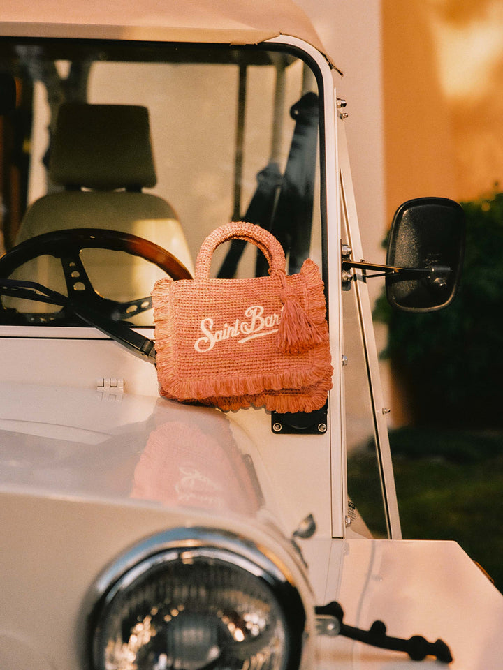 Pink Volant Mini raffia bag with embroidered logo