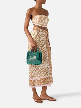 Mini sac Volant en raphia bleu clair avec logo brodé 