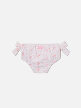 Rainbow swim bloomer in broderie anglaise with floral pattern