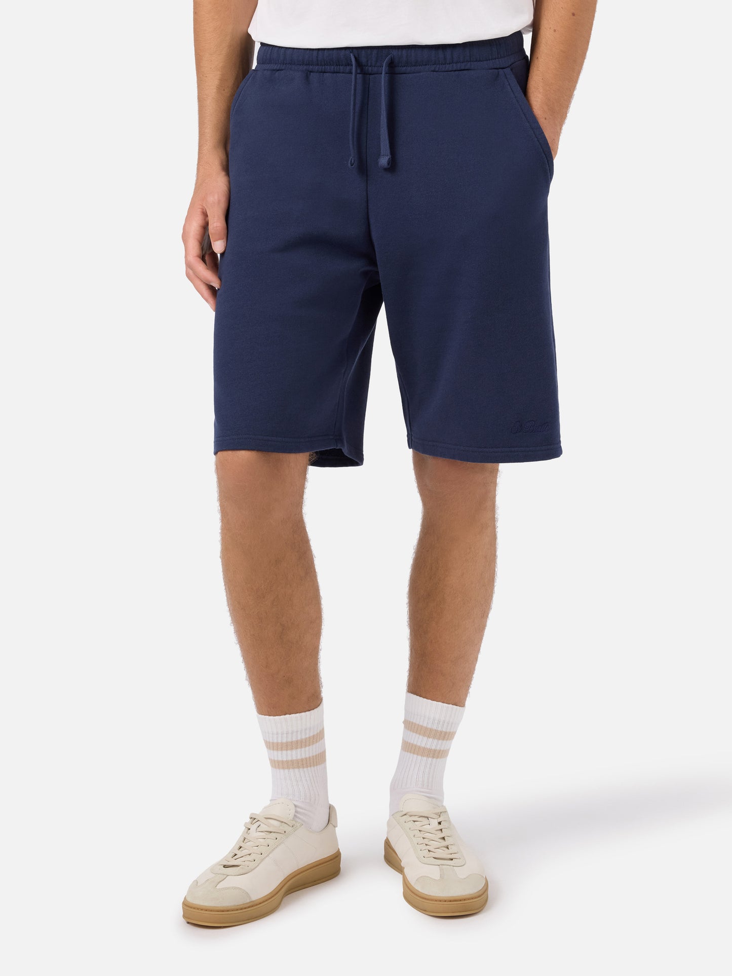 Randle navy blue cotton fleece Bermuda shorts