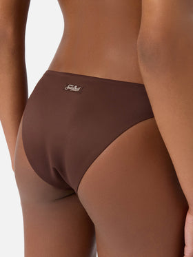 Reanna bikini bottoms in solid brown soft technical fabric