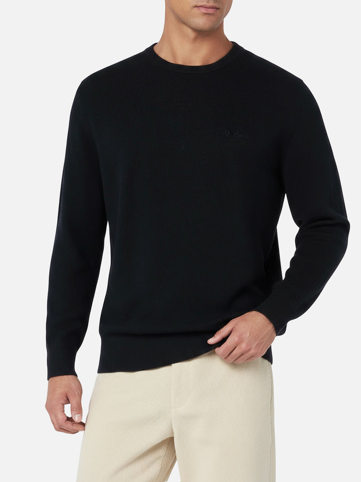 Maglione girocollo in misto cashmere nero da uomo Regent