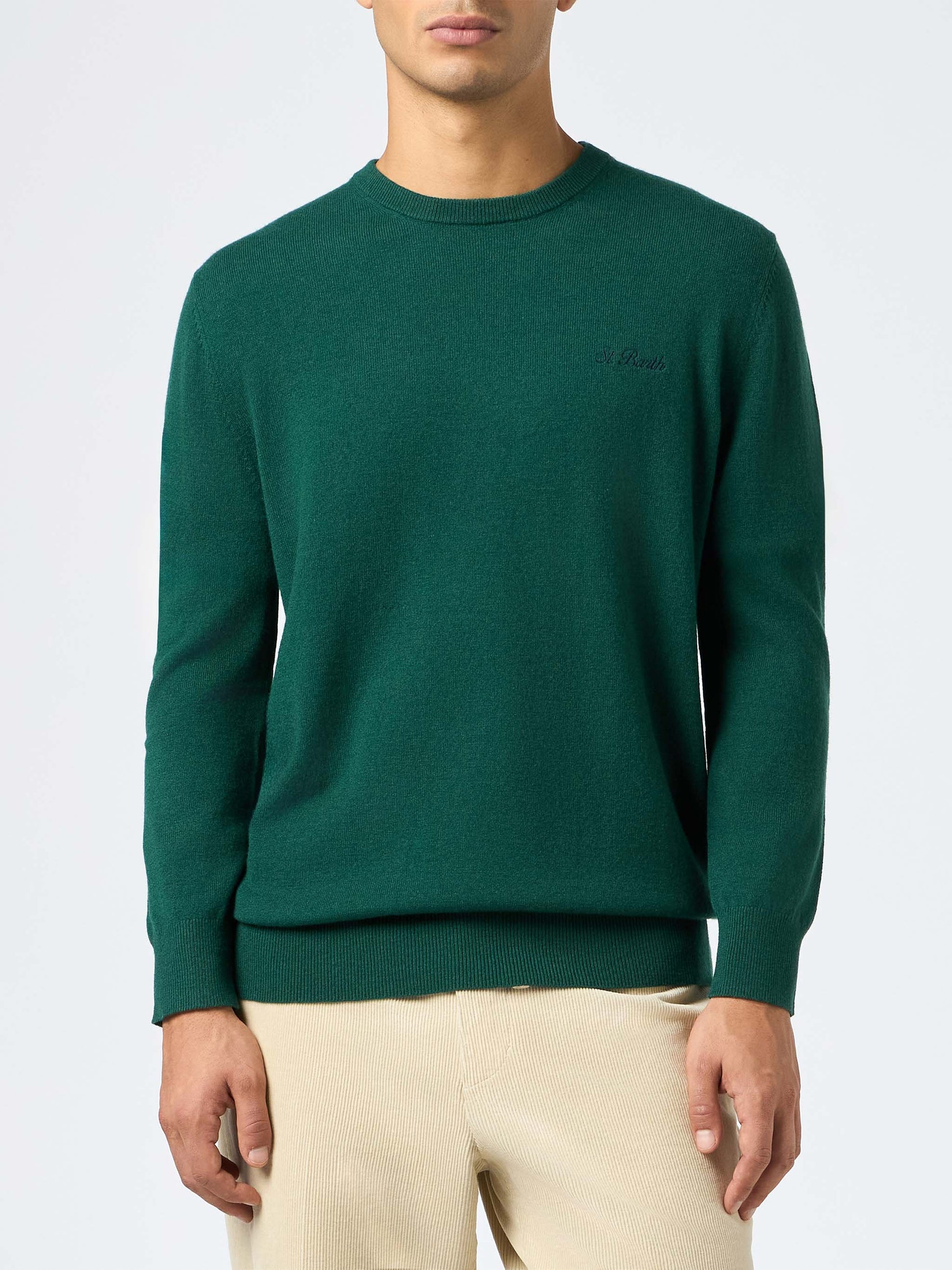 Man British green blended cashmere crewneck sweater Regent - MC2 Saint Barth