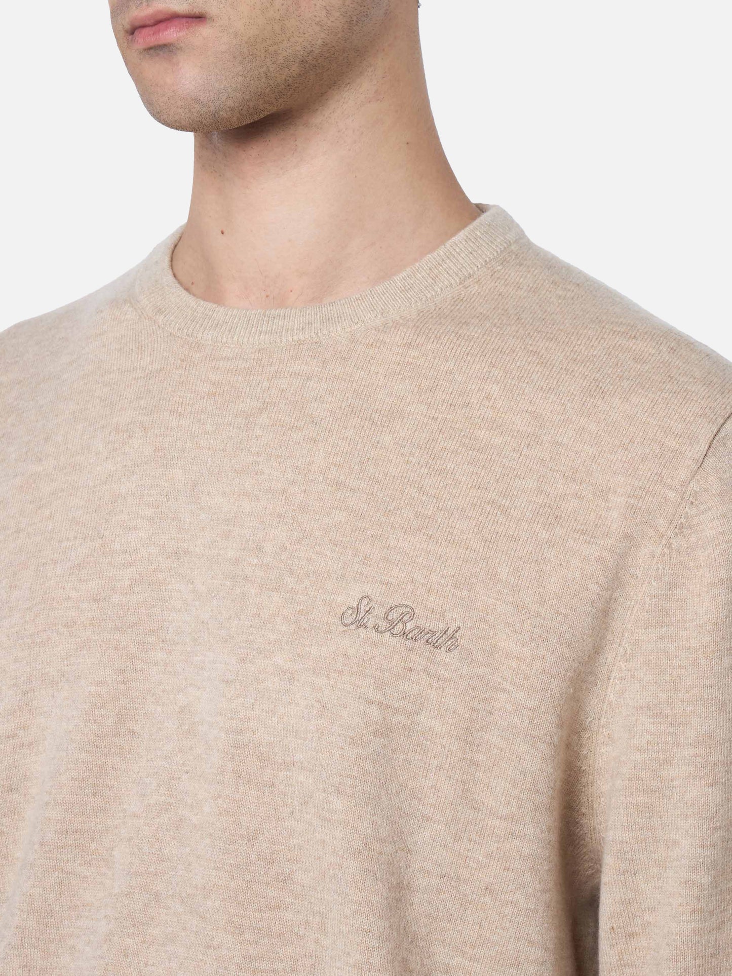 Man beige crewneck cashmere blend sweater Regent - MC2 Saint Barth