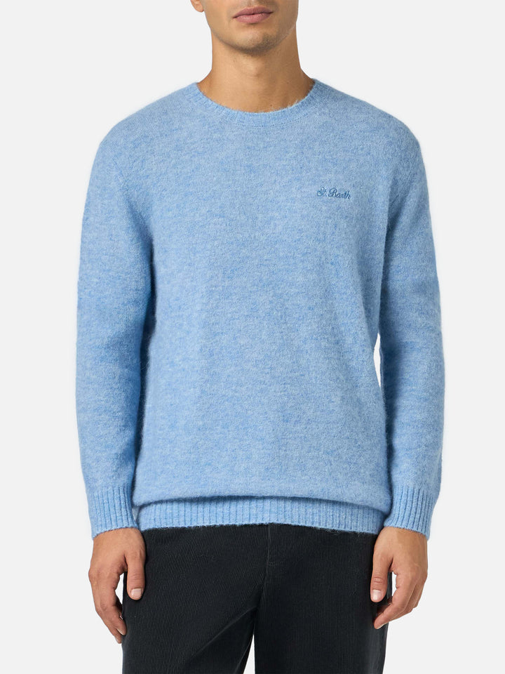 Crewneck sweater Regent in ALPACA STRETCH azzurro