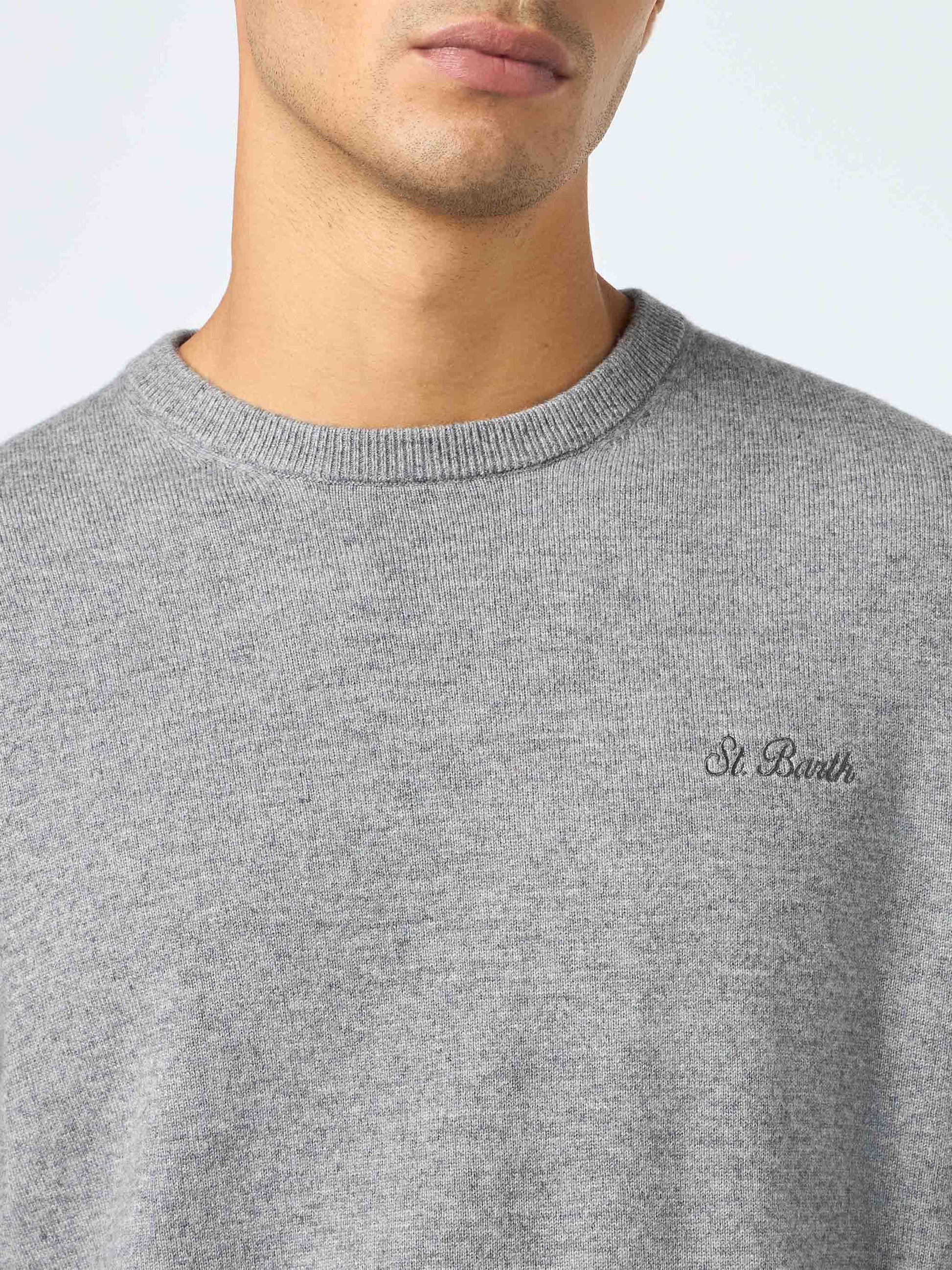 Man mélange grey blended cashmere crewneck sweater Regent - MC2 Saint Barth
