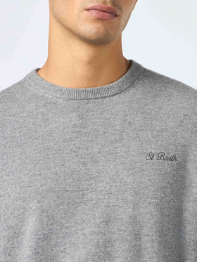 Man mélange grey blended cashmere crewneck sweater Regent - MC2 Saint Barth
