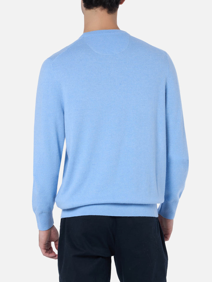 Man light blue blended cashmere crewneck sweater Regent - MC2 Saint Barth