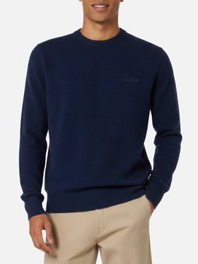 Crewneck sweater Regent in 100% navy blue LAMBSWOOL