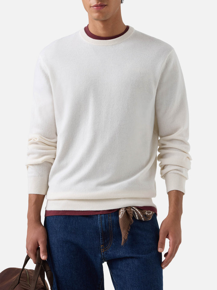 Maglia girocollo Regent bianco panna in cashmere