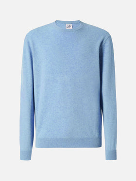 Regent crewneck sweater in 100% light blue CASHMERE