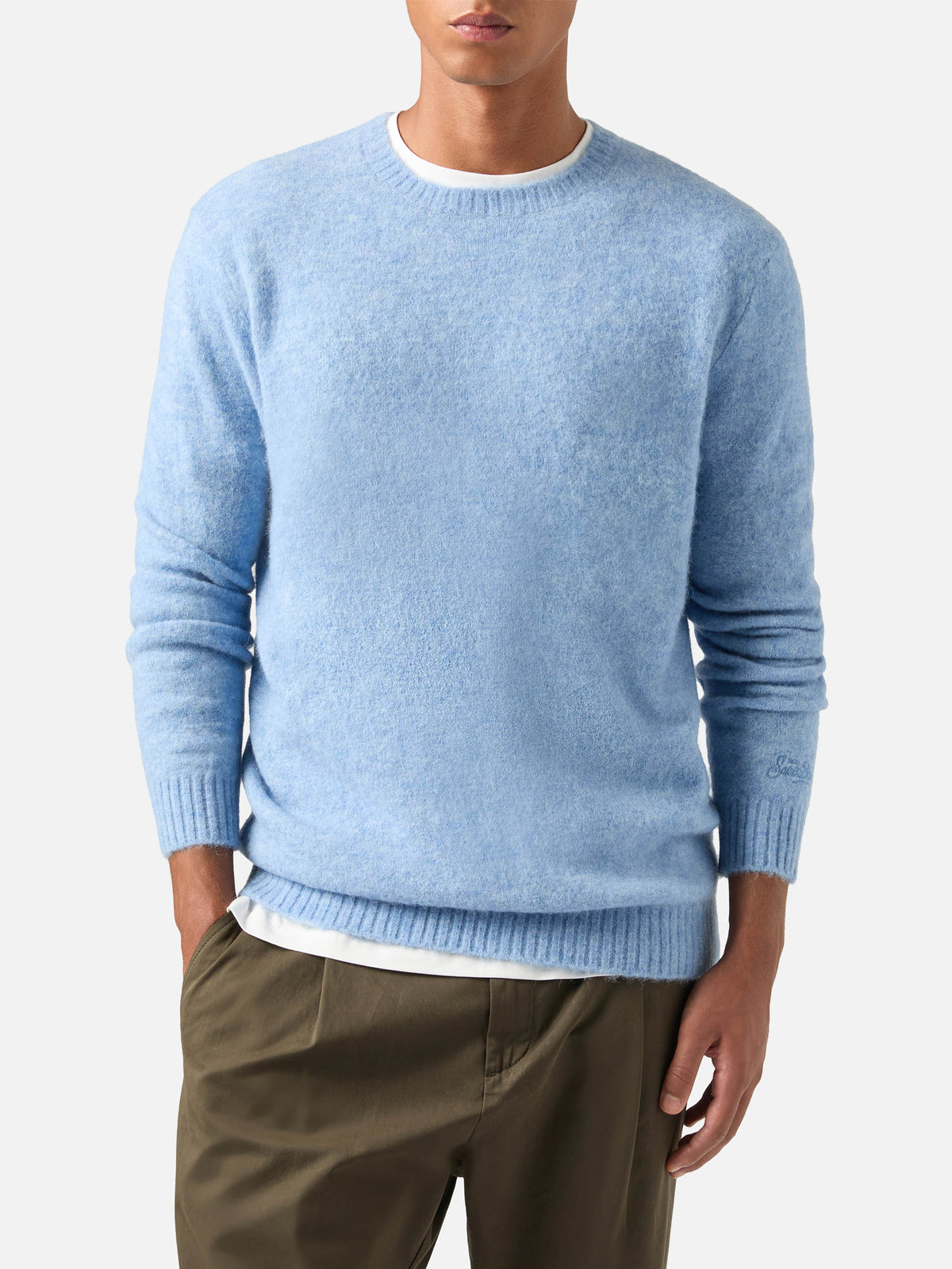 Maglia girocollo Regent azzurra in misto alpaca