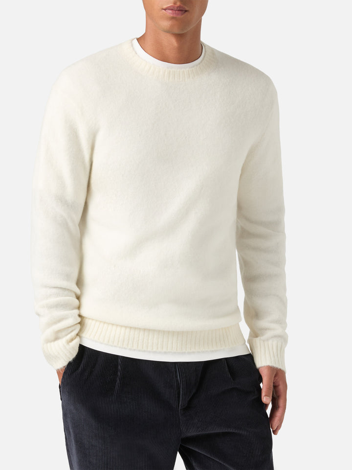 Maglia girocollo Regent bianco panna in misto alpaca