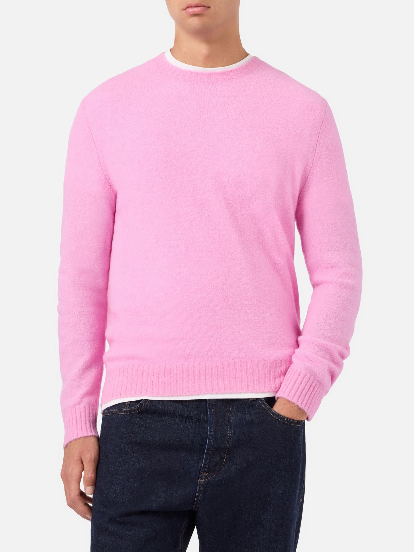 Regent pink stretch alpaca sweater with logo embroidery