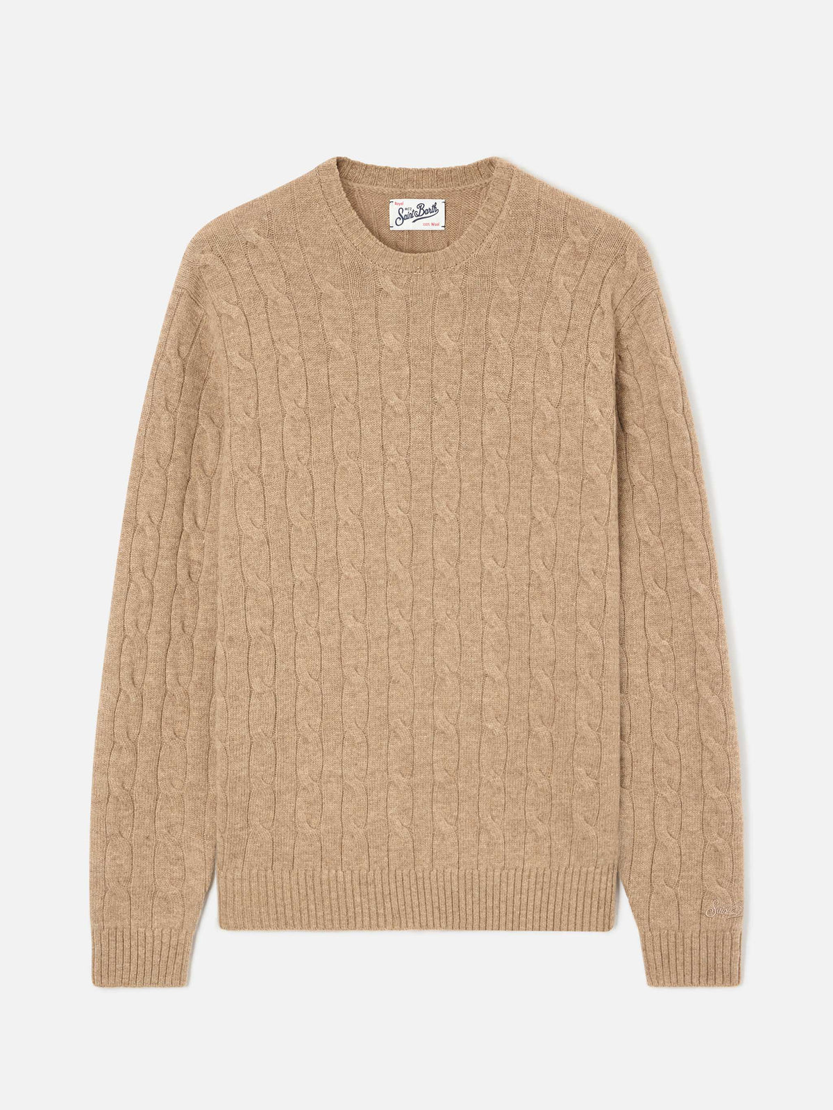 Pull à col rond Regent en laine kaki avec maille torsadée 