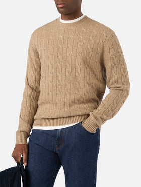 Pull à col rond Regent en laine kaki avec maille torsadée 