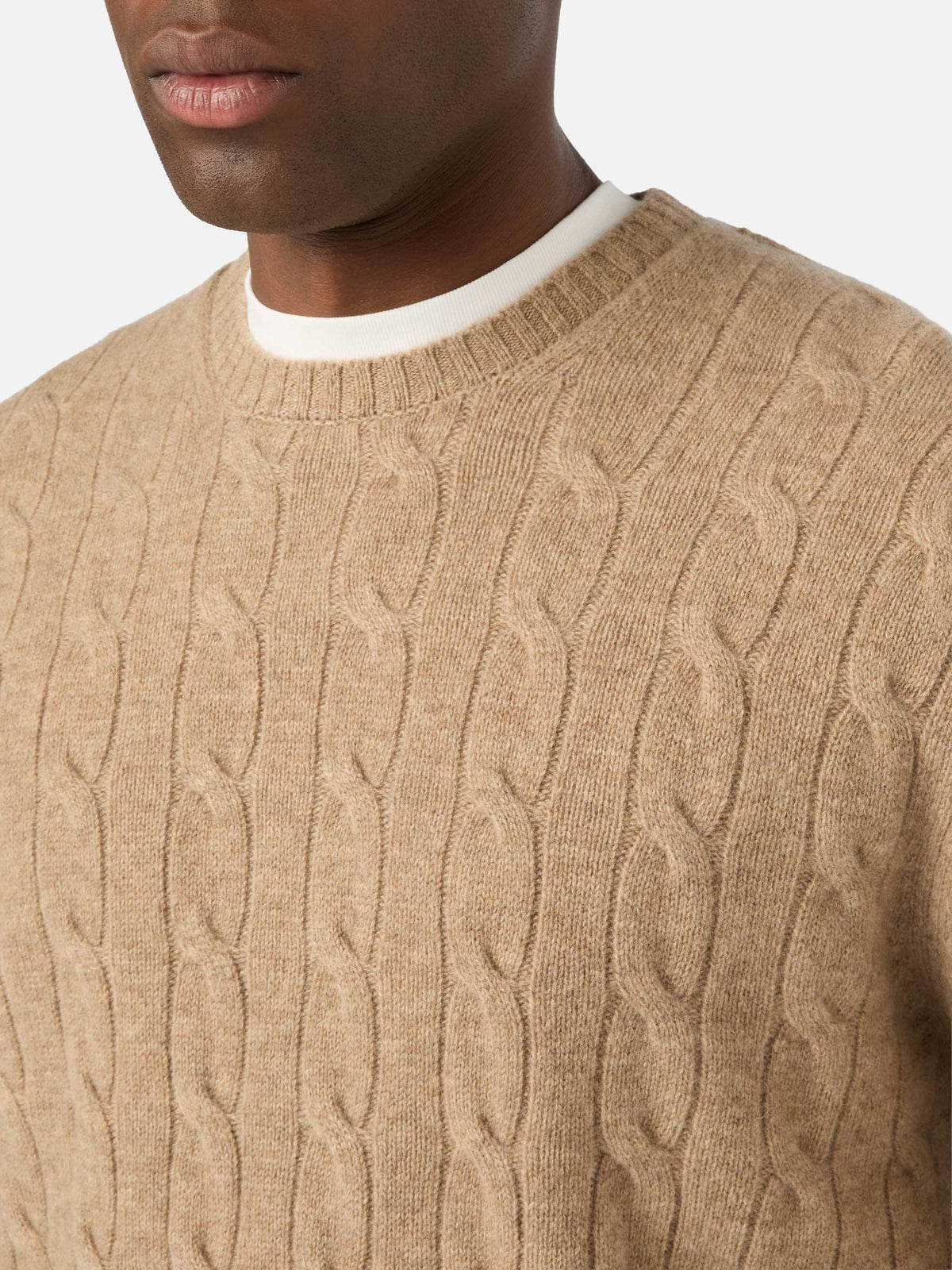 Pull à col rond Regent en laine kaki avec maille torsadée 