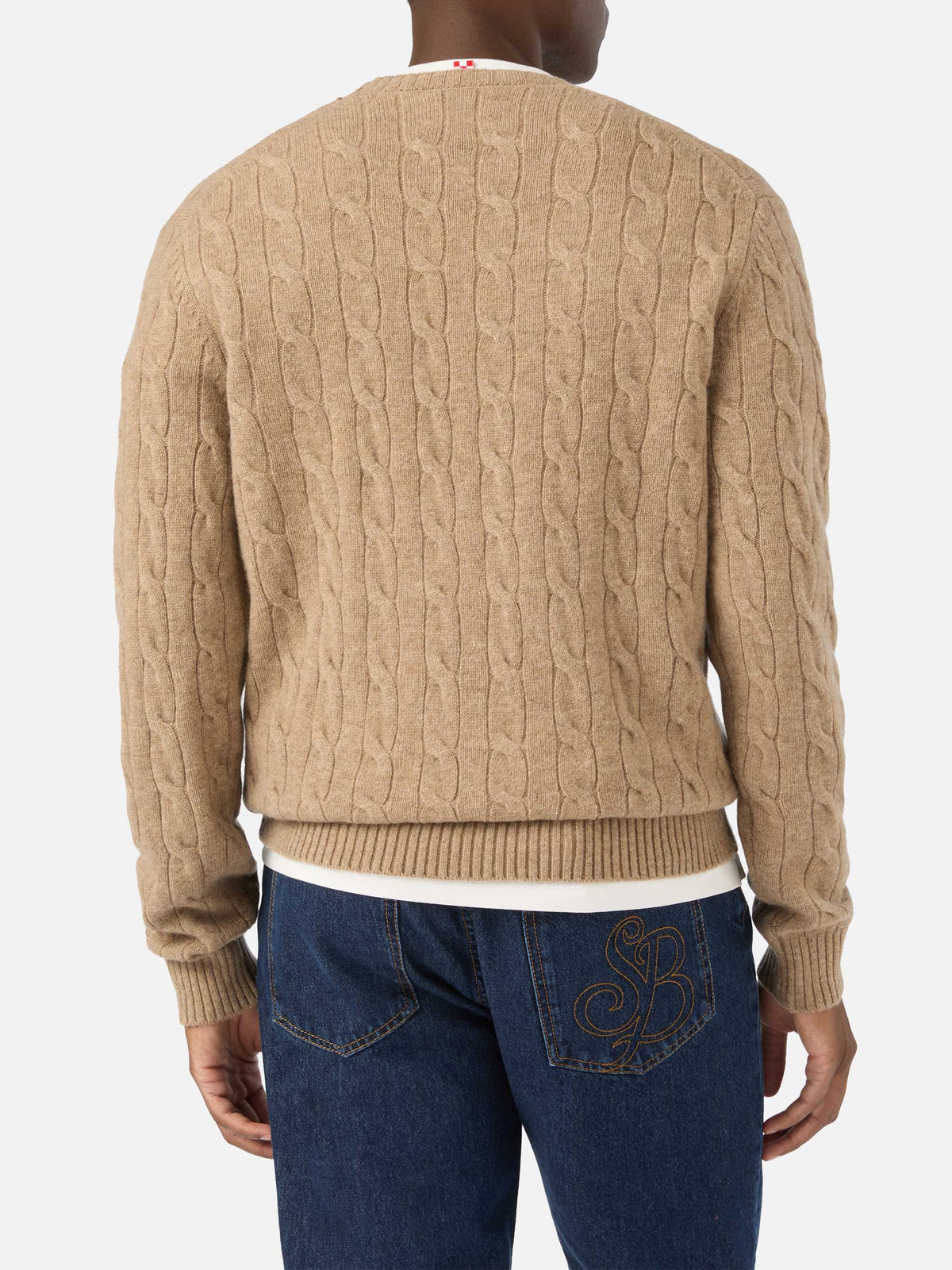 Pull à col rond Regent en laine kaki avec maille torsadée 
