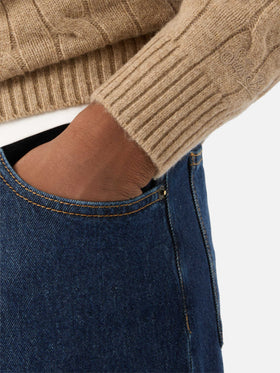 Pull à col rond Regent en laine kaki avec maille torsadée 