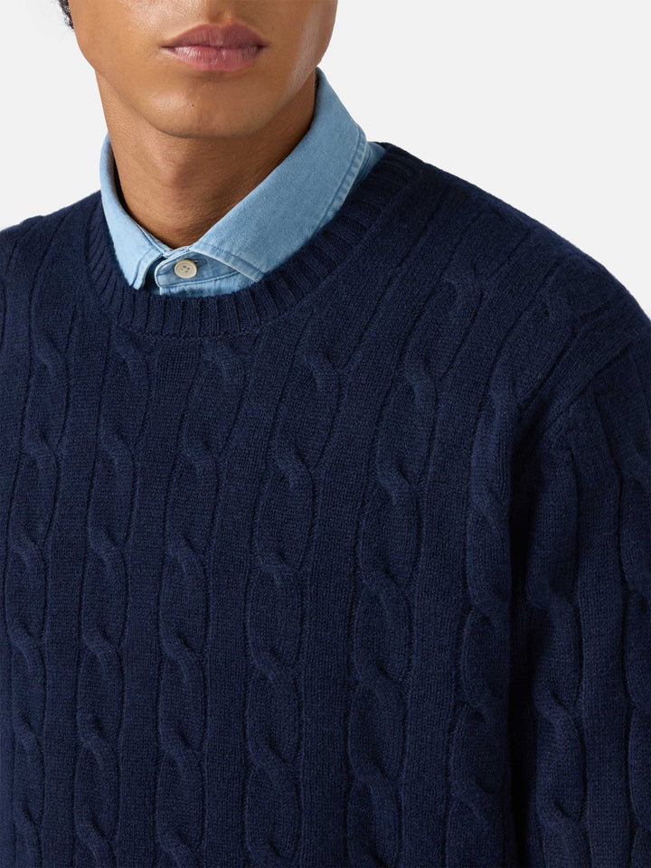 Regent pure-wool cable-knit sweater in navy