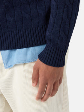 Regent pure-wool cable-knit sweater in navy